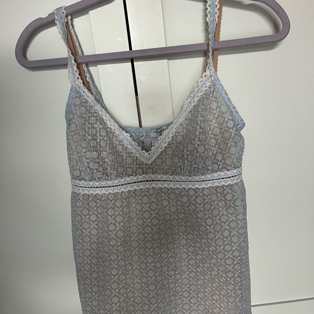 CHANEL Blue and Tan Lace Bralette